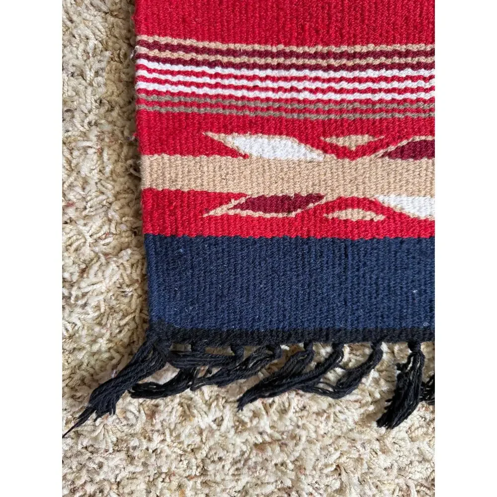 Southwest Woven Red/Blue Rug 34x18 Small Cowboy Retro New Mexico